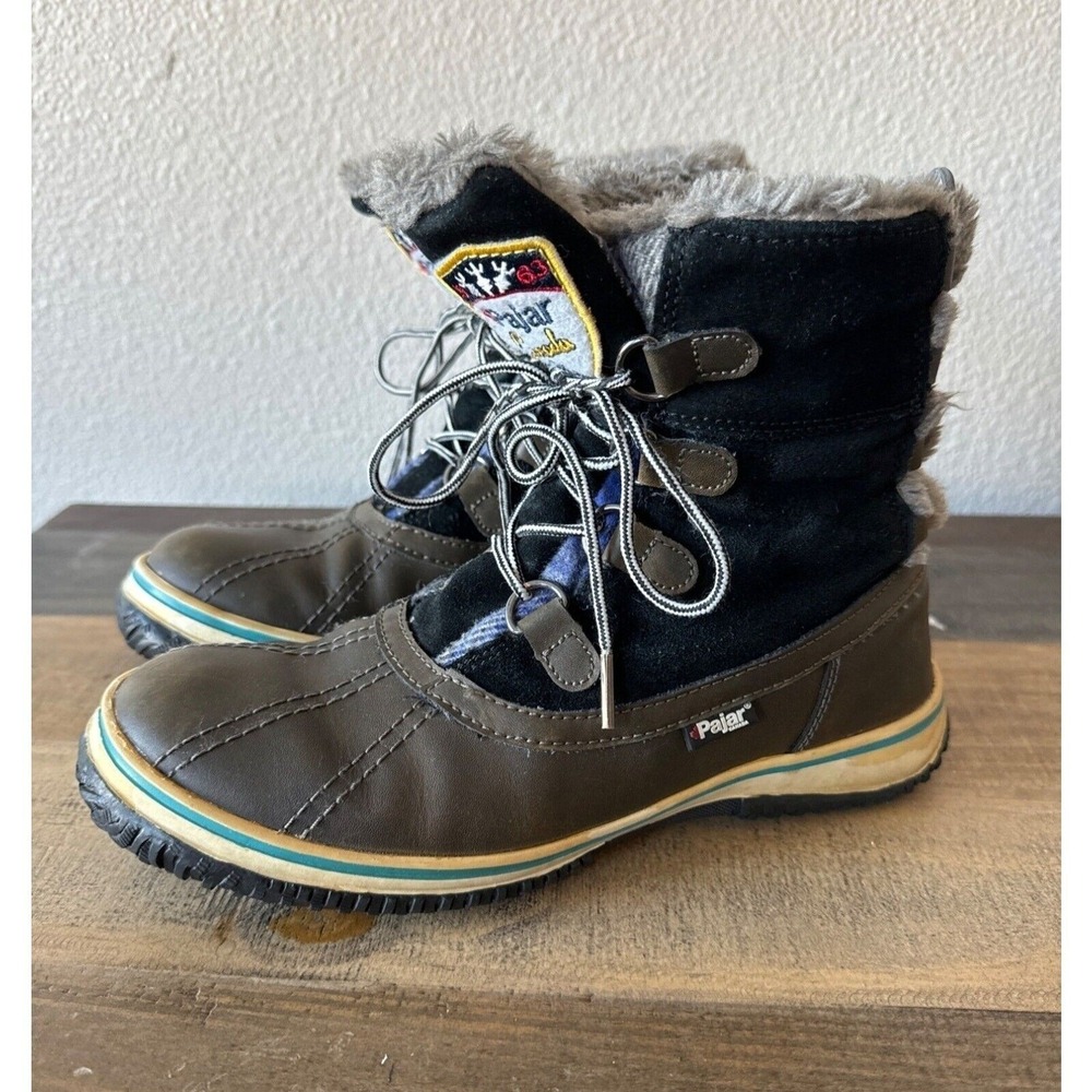 Pajar Canada Boots Womens 8 Waterproof Lace Up Outdoor Vegan Fur Lined Shoes